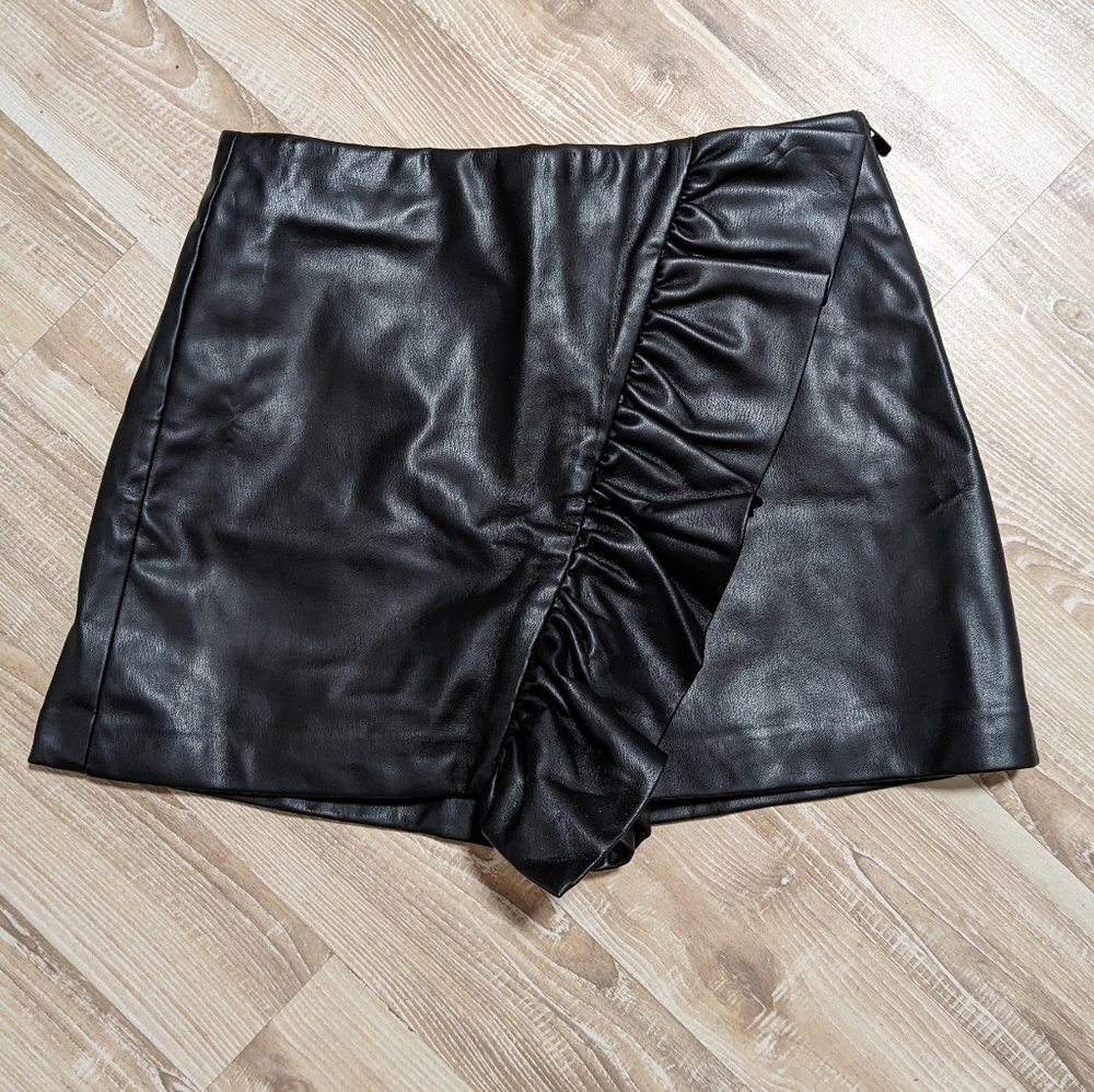 Zara Black Vegan Leather Mini Skirt